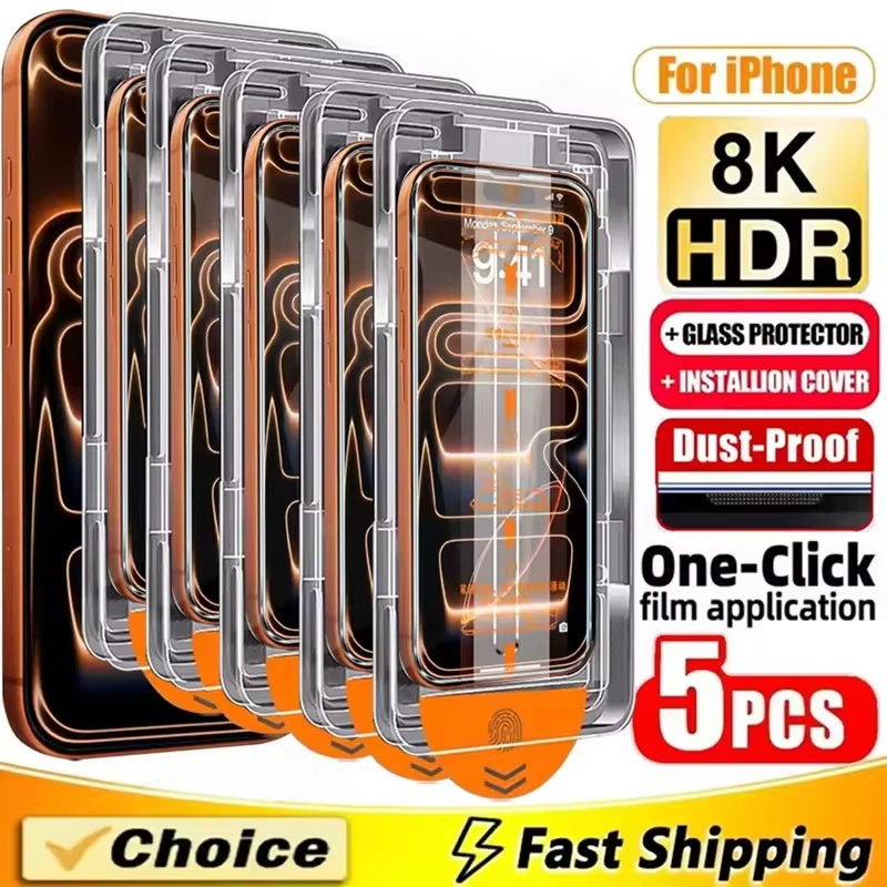 

1-5PCS Screen Protector For iPhone 17 Pro Max Air 17promax 17pro 8K HD Oleophobic Coating Easy Install Protective Tempered Glass
