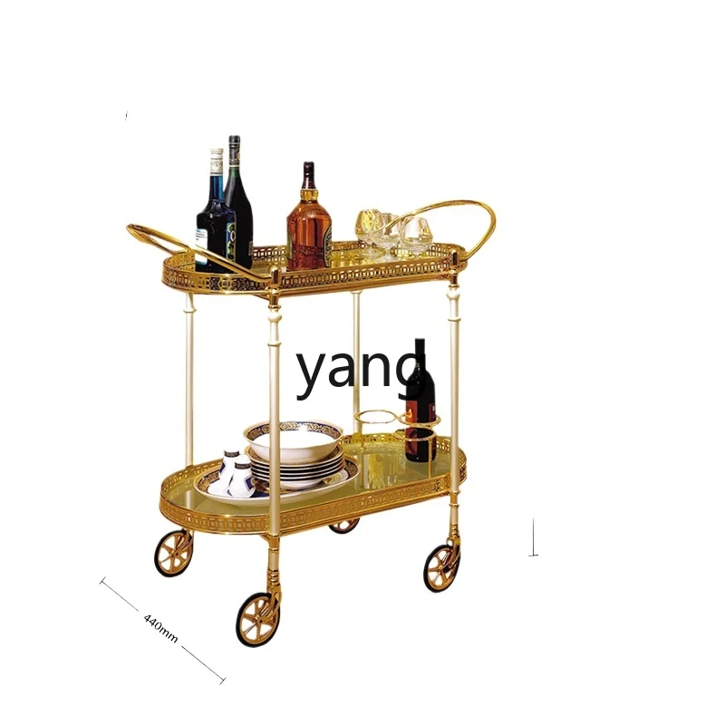 Lhh gold-plated engraved oval hotel alloy brass dining cart hot pot dining cart