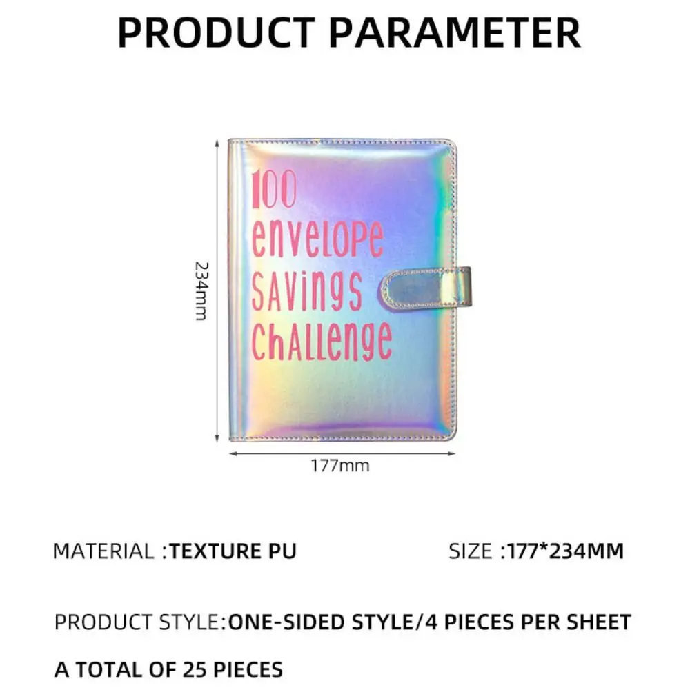 Carpeta de presupuesto de desafío tamaño A5, 100 días, cuero PU, 100 sobres, cuaderno de desafío, carpeta de hojas sueltas, planificador de presupuesto
