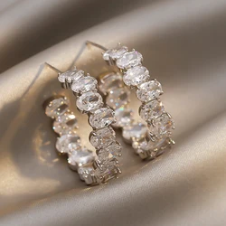 Yupsk Luxury Shiny Oval Zircon CC Shaped Hoop Earring for Women Dazzling Geometric Crystal Wedding Party Jewelry Christmas Gift