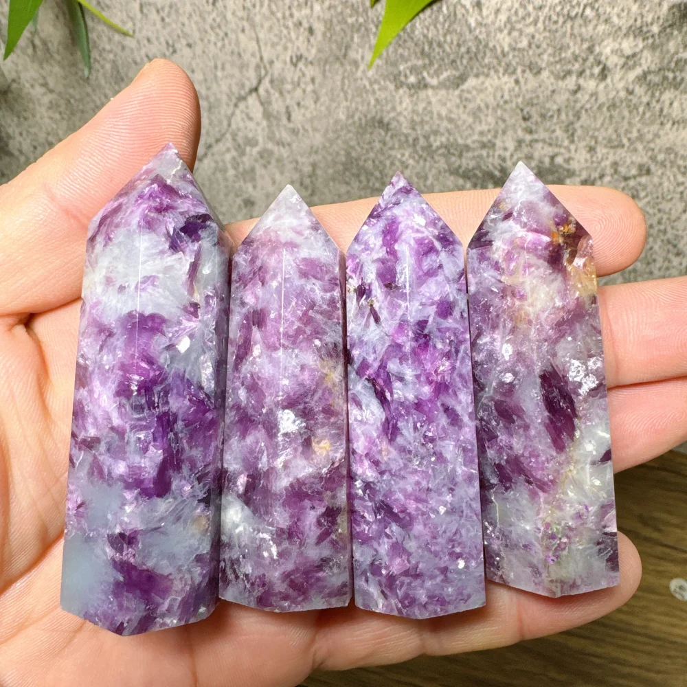 Random1PC Natura Lepidolite Purple Silver Tower Point Crystal Gemstone High-Quality Home Decor Scintillating Gift for Relaxation