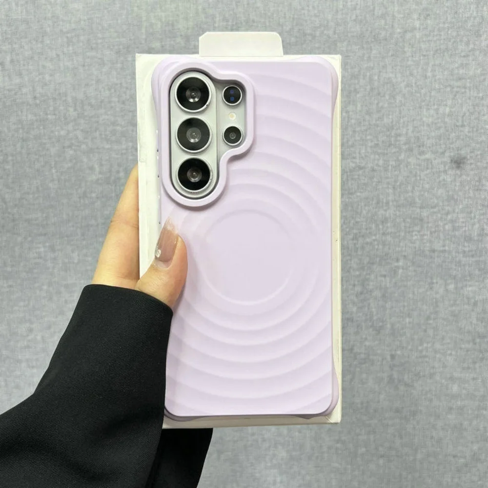 Soft Bumper For Magsafe Magnetic Case For Samsung S26 S25 S24 S23 Ultra Plus Frosted Water Ripple Silicone Wireless Charge Cover