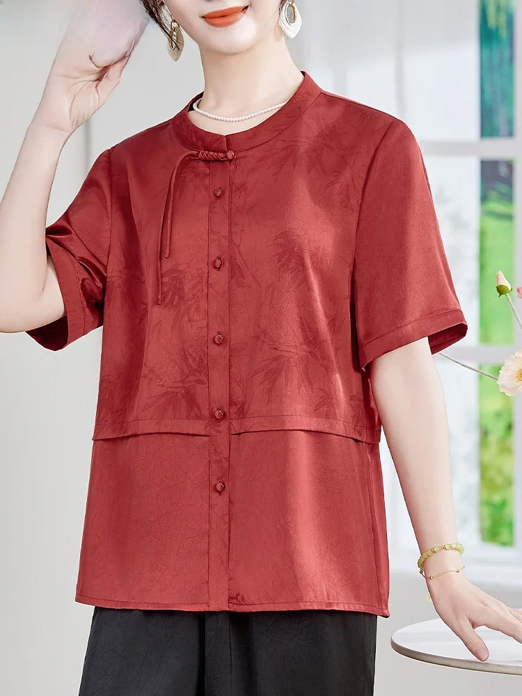 

Новый китайский летний комплект из шелковой ткани с коротким рукавом (топ и брюки) для женщин среднего и старшего возраста, модный и элегантный.