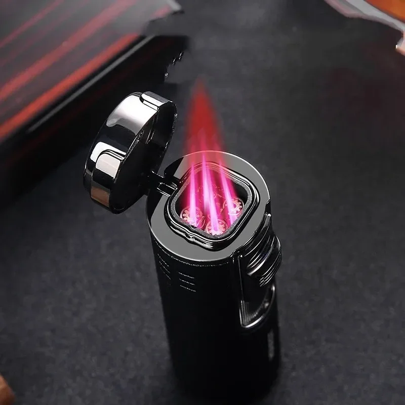 HONEST 4 Torch Jet Metal Windproof Lighter Spray Gun Turbo Gas Butane Cigar Cigarettes Lighters with Cutter Smoking Accessories