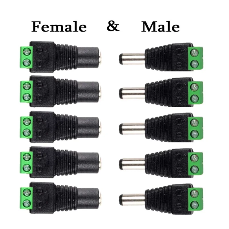 10pcs DC 12V Male Female Connectors 2.1*5.5mm Power Plug Adapter Jacks Sockets Connector For Signals Color LED Strip CCTV Camera