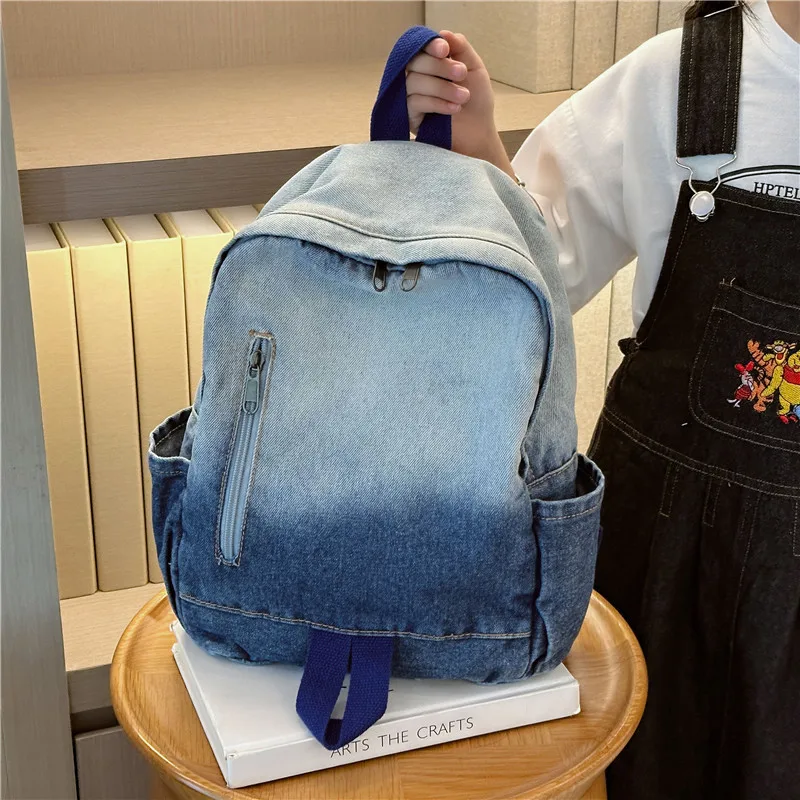 Sac à dos en denim délavé à la mode pour documents dégradés, coton décontracté, personnalité simple, sacs à dos d'automne et d'hiver, nouveau, 2023