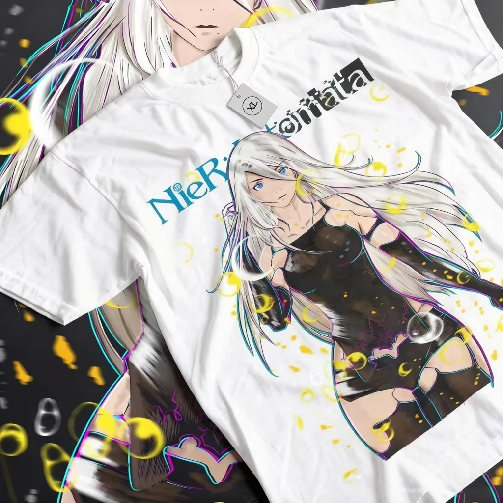 

2026 summer NieR Automata A2 Oversized T-shirt, YoRHa Type A No.2 Print Casual Streetwear White Tee For Men Women