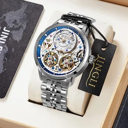 Men's Creative Double Flywheel Tourbillon Watch Waterproof Stainless Steel Luxury Automatic Mechanical Wristwatch Reloj Hombre