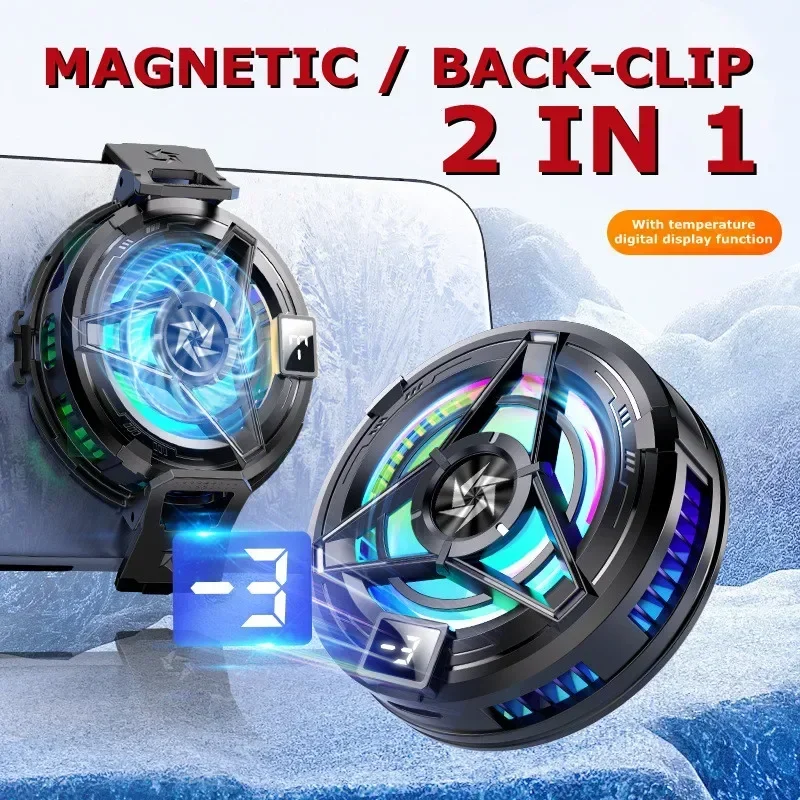 2024 NEW SL17 Mobile Phone Magnetic/ Back-Clip 2 In 1 Game Cooler w/ RGB Semiconductor Fast Cooling Fan Radiator for IOS Android