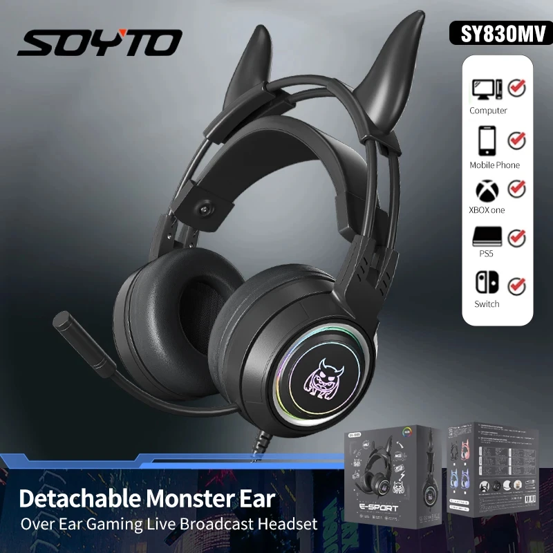 Gaming Headsets com fio com microfone de voz, excelente qualidade de som, todos os dispositivos de jogos, PC