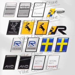 Prancing Deer R Design Sweden Flag Elk Decoration Emblem Car Styling 3D Metal Badge For Volvo XC60 XC90 V40 Body Trunk Stickers