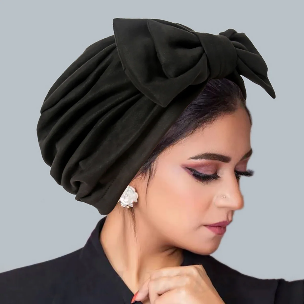 Novo destacável bowknot turbante chapéu camurça cabeça envolve quimio boné perda de cabelo gorro plissado lenço para mulher turbante mujer