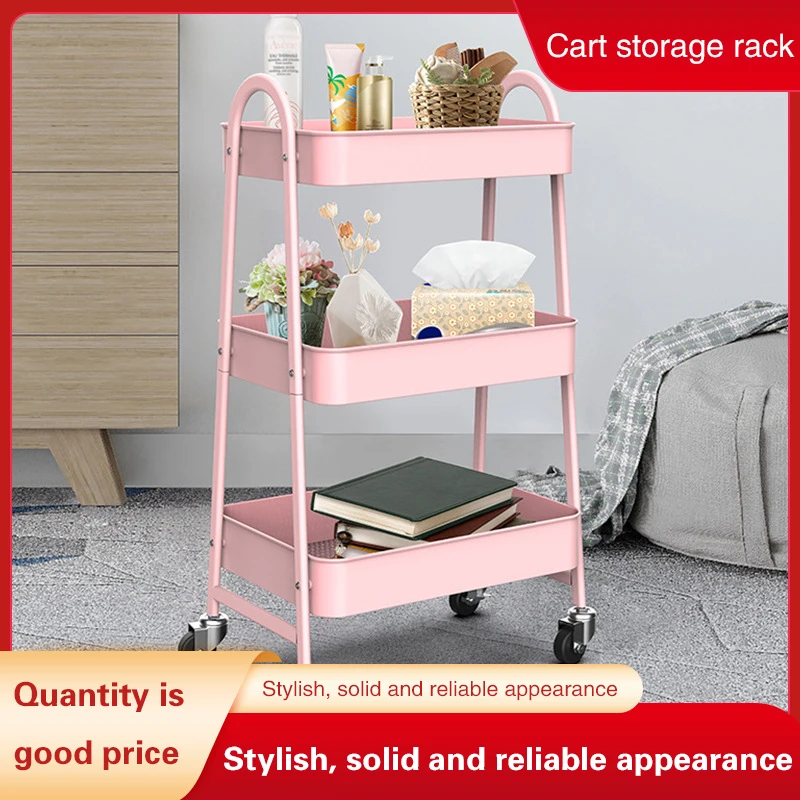 3 Layers Kitchen Storage Rack Trolley Kitchen Bathroom Bedroom Snacks Storage Rack with Wheels Organizer Home Hair Salon Metal