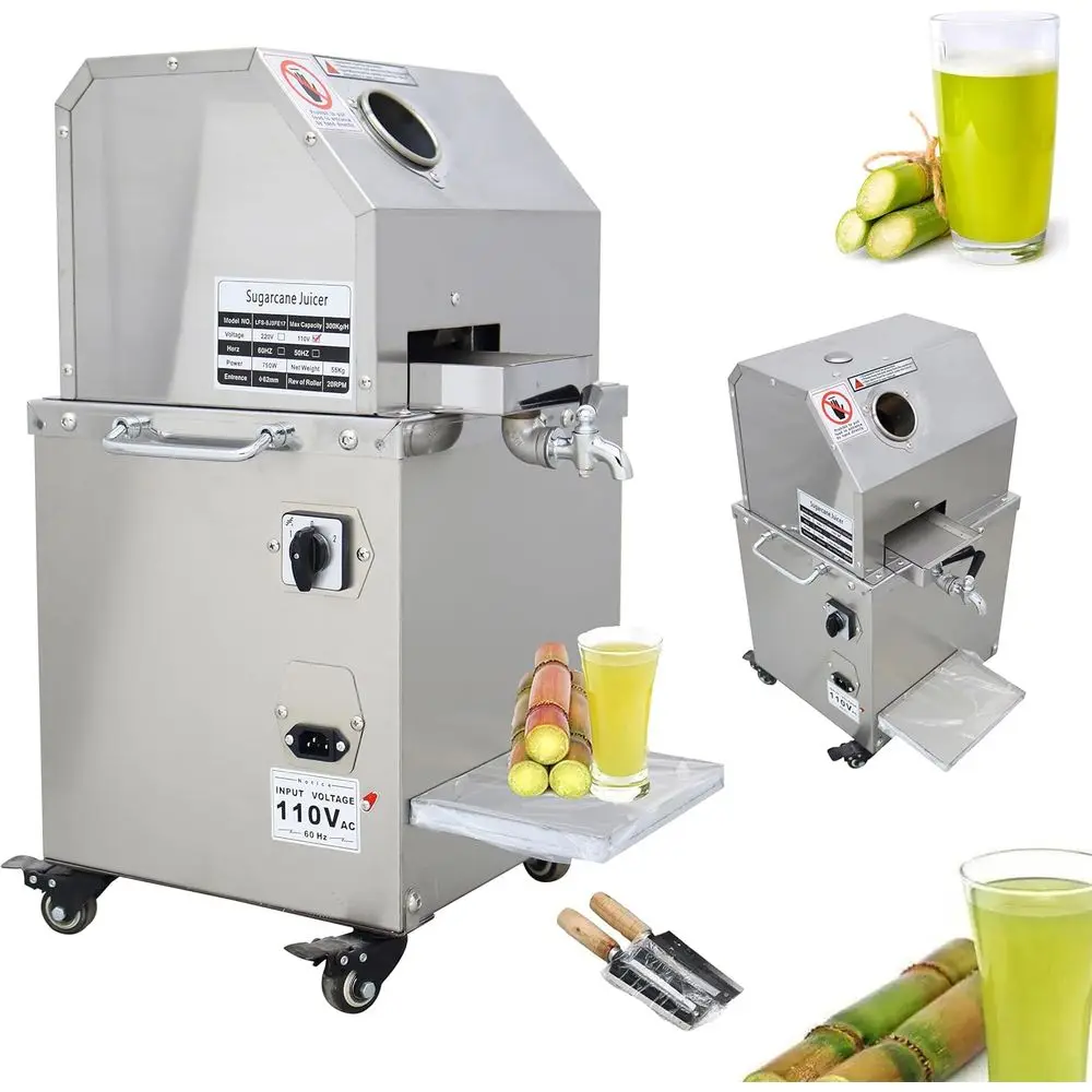

800W Electric Sugarcane Juicer Sugar Cane Prhine with 3 StainlSteel Rollers 660LBS/H Output 2 Peelers Sugarcane Juice Extractor