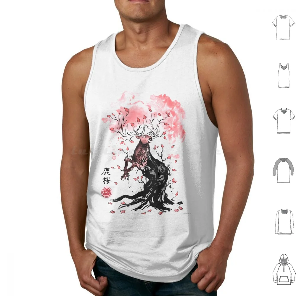 Deer Tree Tank Tops Vest Sleeveless Kanji Sumi E Autumn Fall Leaves Japan Art Seasons Tree Deers Japan Nature Animals Sakura
