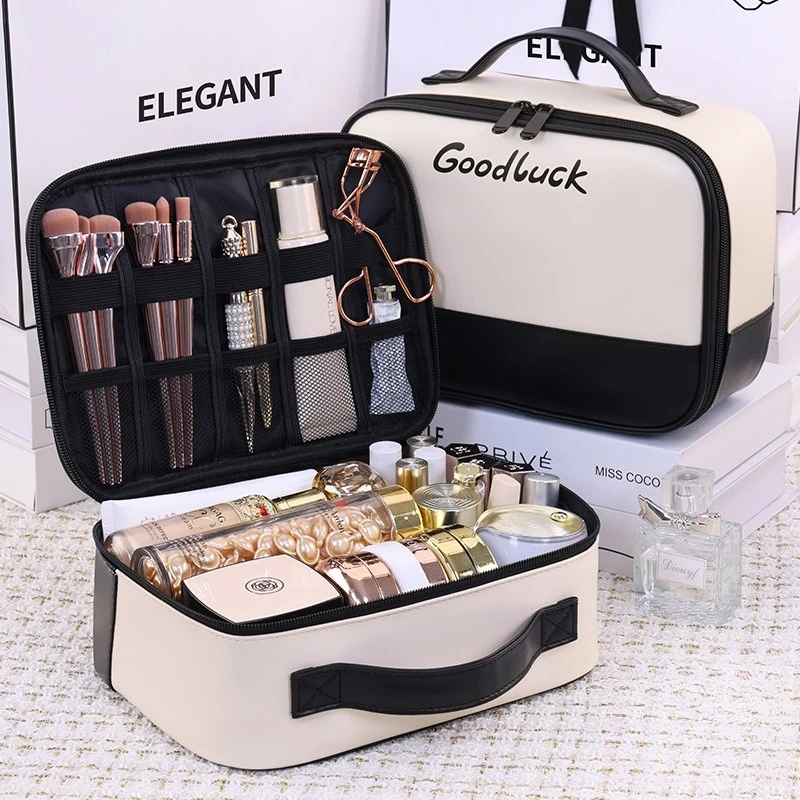 Women's Large Capacity PU Leather Makeup Bag Portable Travel Cosmetic Organizer Toiletry Pouch for Beauty Essentials