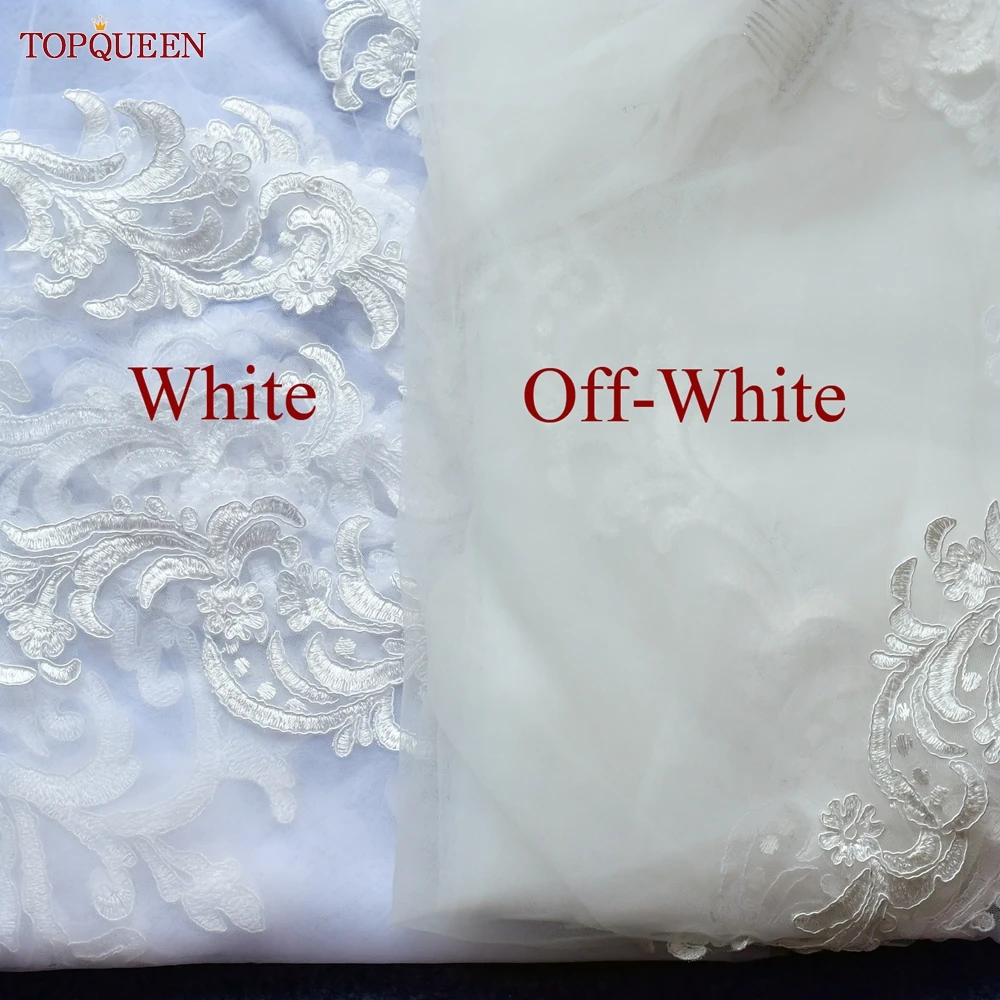 TOPQUEEN – voile Long en dentelle pour mariage, 4 mètres, couverture espagnole, Extra-Long, voile de mariée, pour la chapelle, pour un mariage Royal, V75