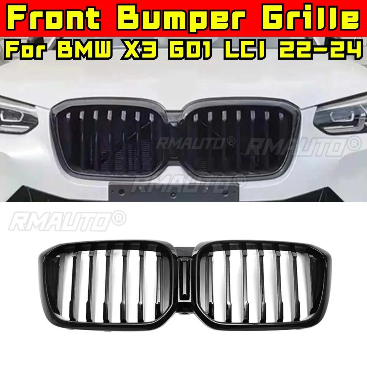 

Car Bumper Grill Decorative Strips Racing Grille Body Kit Front Bumper Grill For BMW X3 G01 LCI 2022-2024 Exterior Part