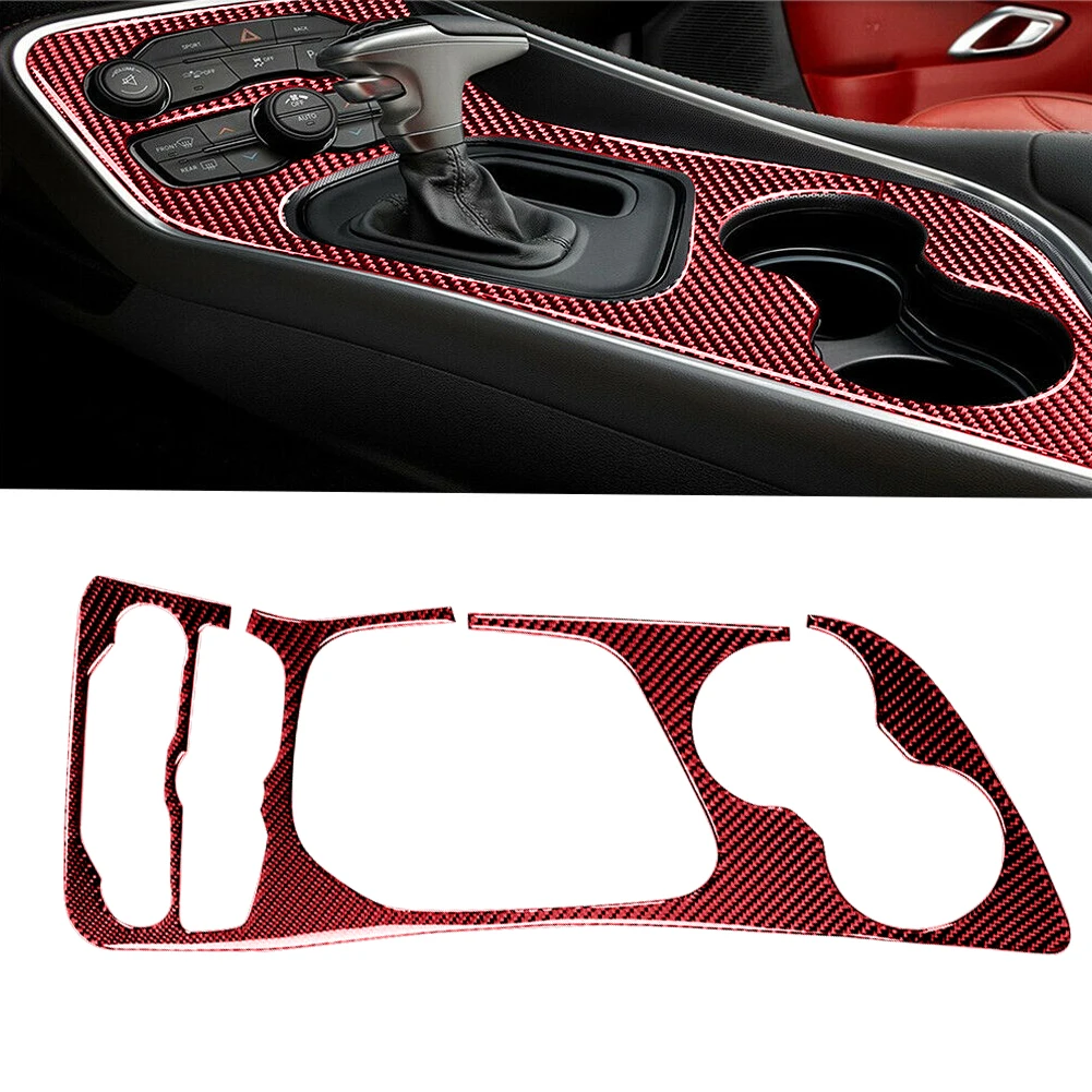 

Gear Shift Box Cover Water Cup Holder Panel Trim Frame Fit for Dodge Challenger 2015 2016 2017 2018-2020 LHD Red Carbon Fiber