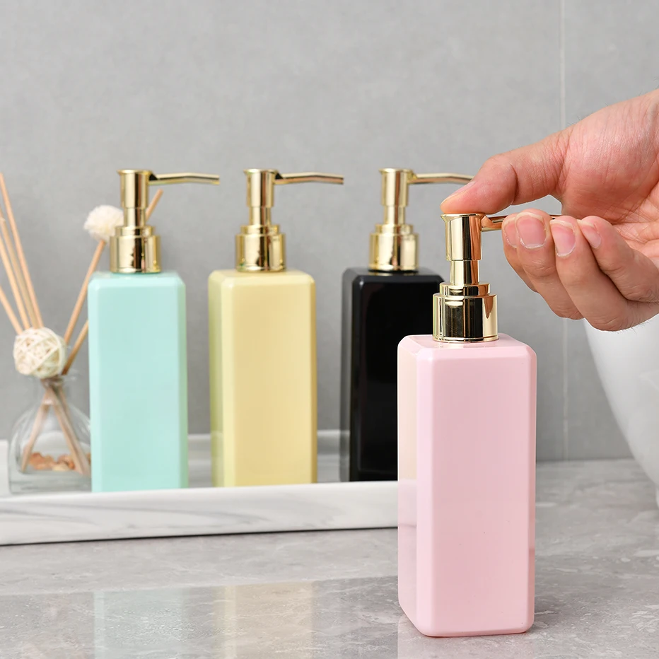 250ml Square Soap Bottles Macaron Color Bathroom Countertop Decoration Soap Dispenser Travel Size Refillable Empty Bottle