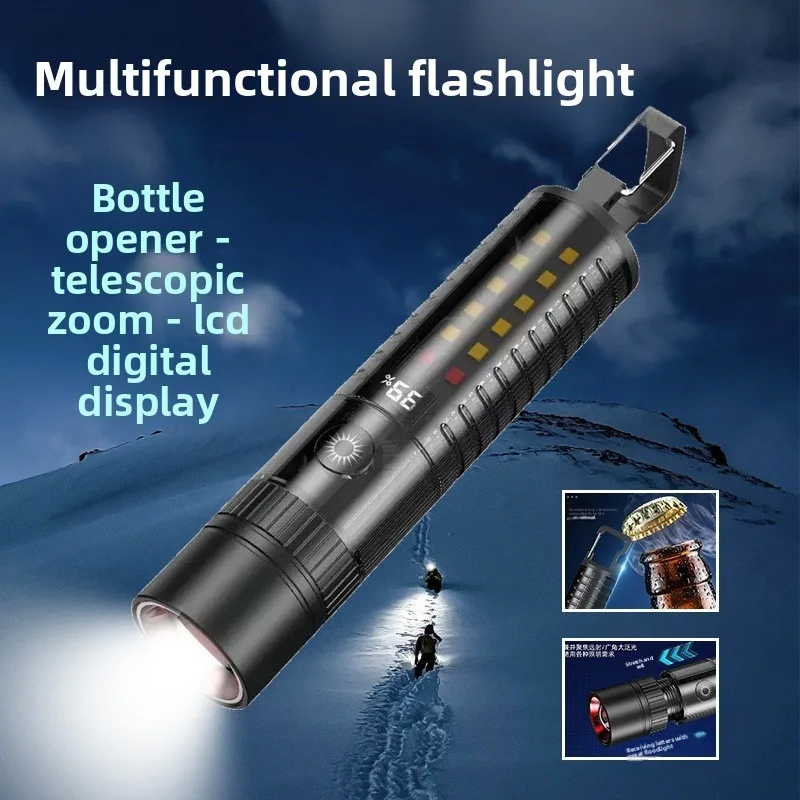 Multi-Function Zoom Flashlight - Keychain, Digital Display, Rechargeable Long-Life, Super Bright & Bottle Opener