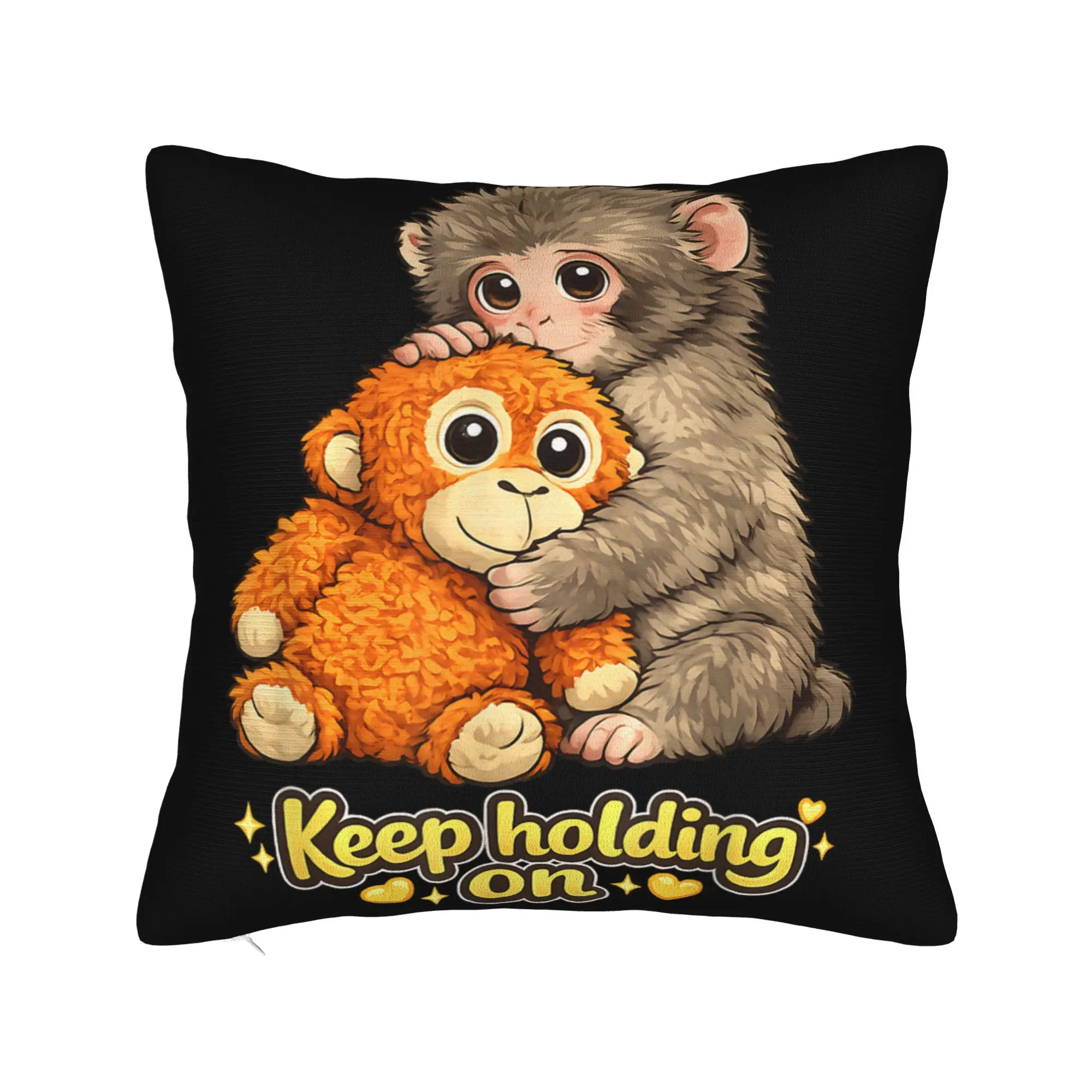 Punch Monkey with Bear Cuddling Keep Holding On Meme Pillowcases  Kawaii Pillow Case For Sofa Car Home Decor Comfy Pillow Cover