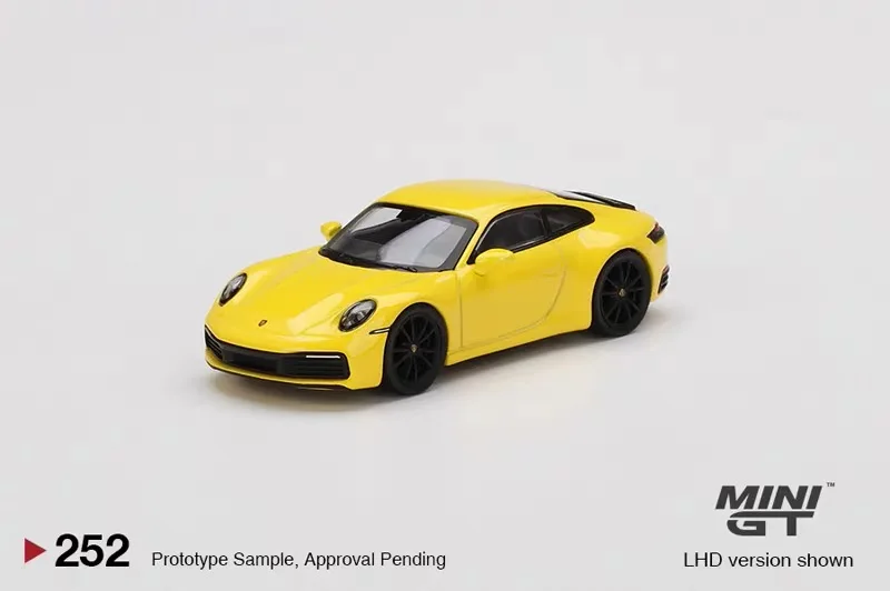 TSM MINI GT 1:64 #252  911 Carrera 4S Racing Yellow Die-cast alloy car model collection display  gifts