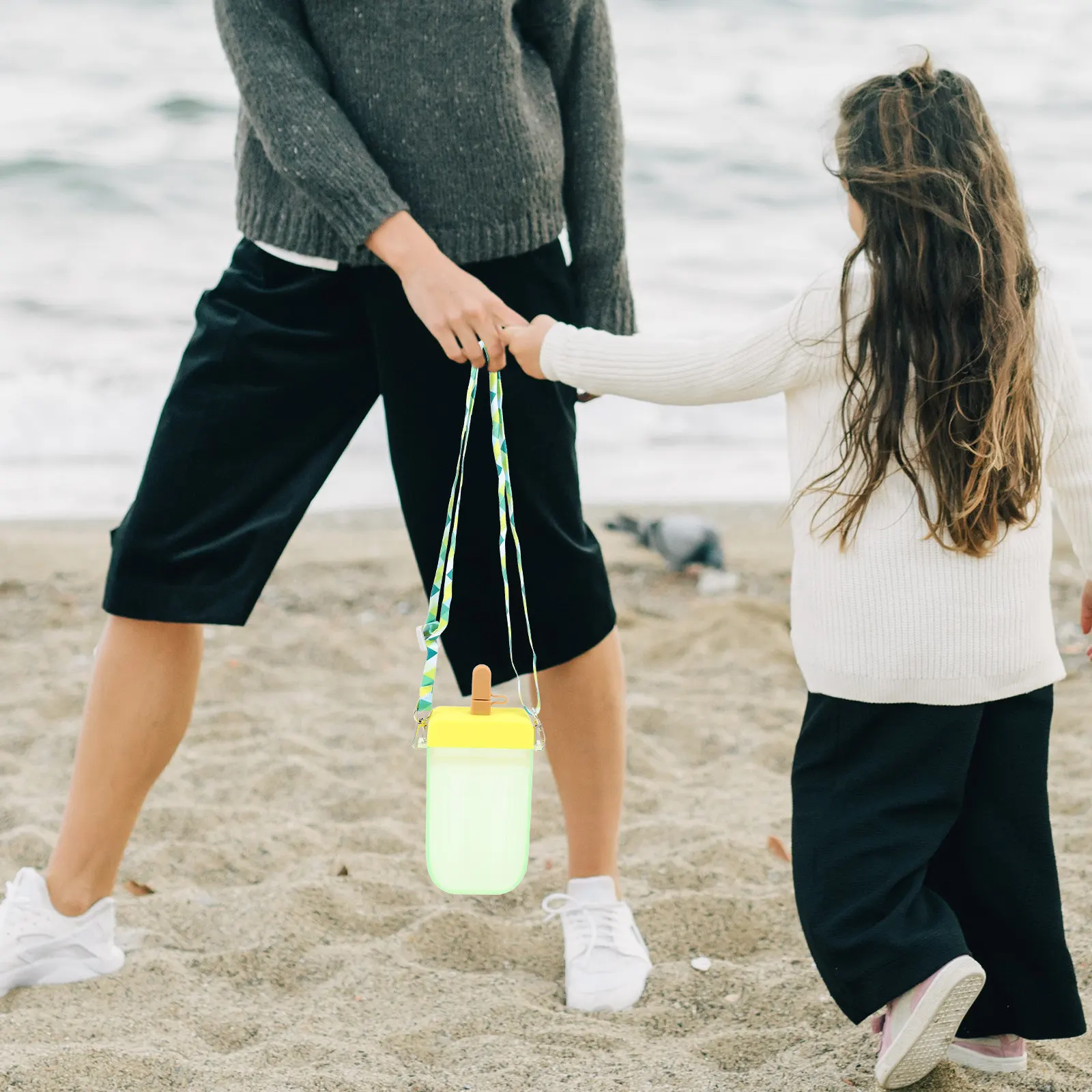Ice Pop Water Bottle Portable Ribbon Pc Silicone Outdoor Water Cup Comfortable Handle Juice Drinking Bottle with Strap Cartoon