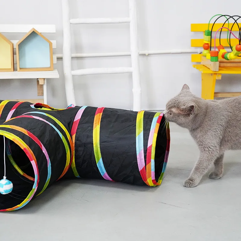 Cat Rainbow Tunnel Collapsible Portable Cat Tent Interactive Play Toy Connectable Circle Playground Tunnel Drill Hole Pet Toys