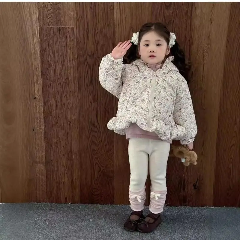 

Girls' Autumn Winter Thicken Padded Jacket Warmth Coat Hooded Print Tops New Fashion Comfortable Children Clothing 7 To 12 Years