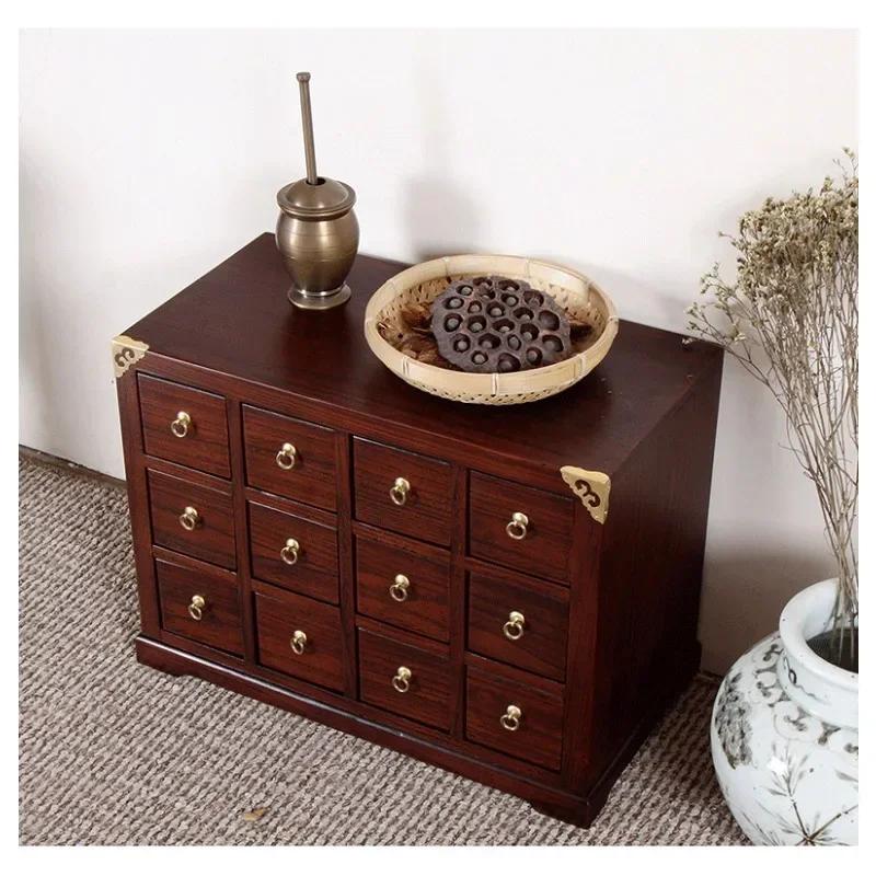 Household small medicine cabinet all solid wood Chinese style family bucket retro essential oil storage cabinet wooden locker