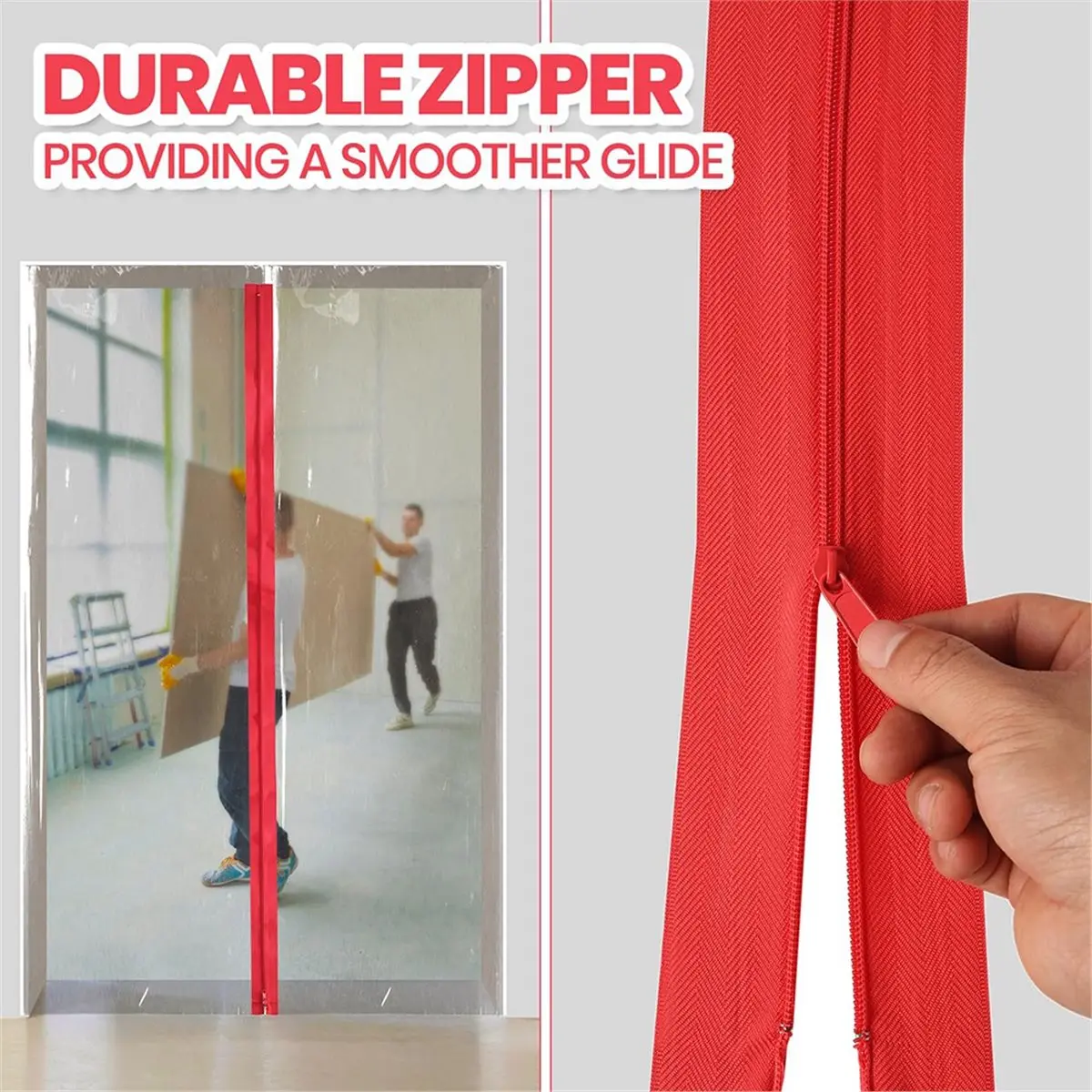 STOCK-8-Pack Heavy-Duty Dust Protector Zipper - Self-Adhesive Instant Door Zipper Roll- 7.60cmx2.13m