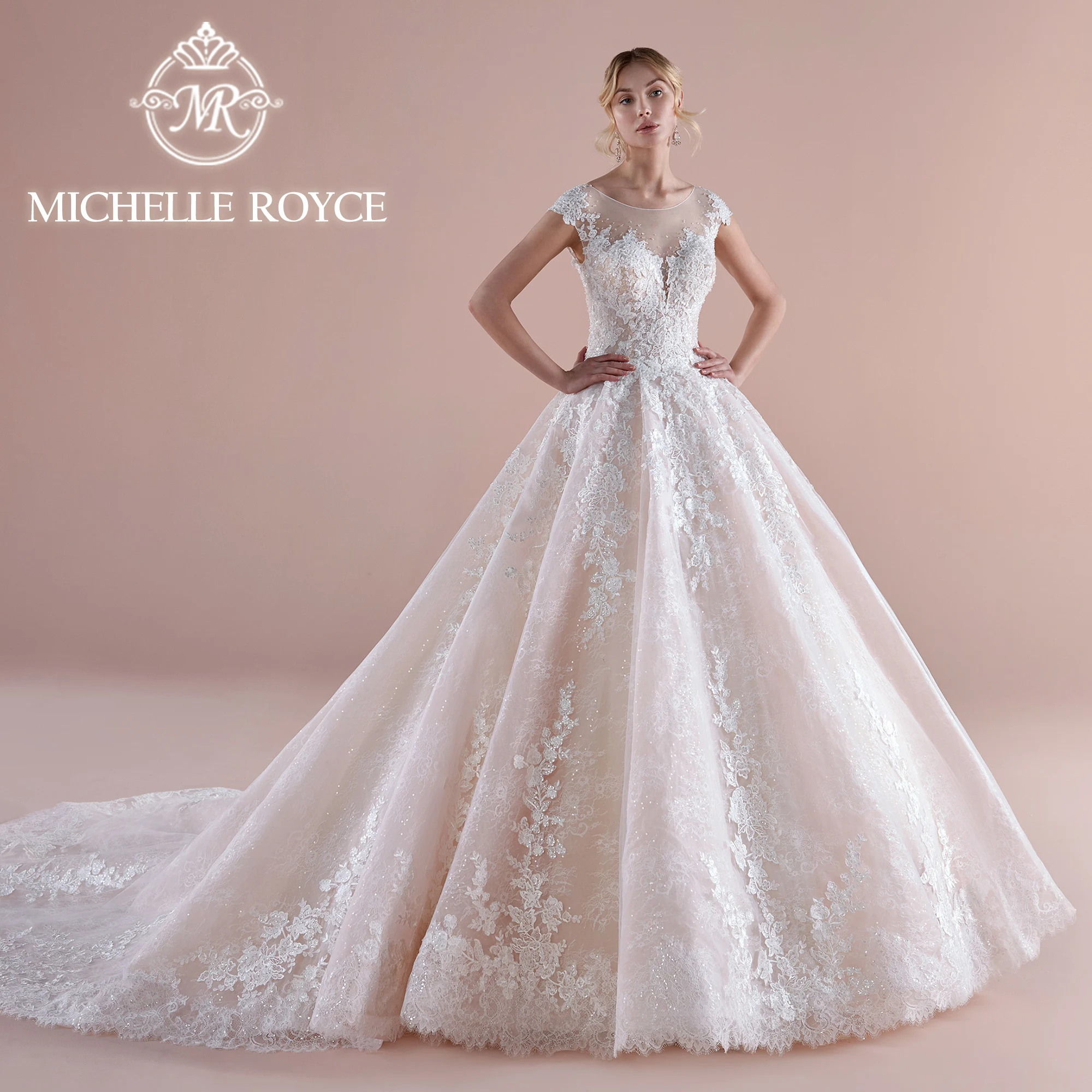 Michelle Royce Ball Gown Wedding Dresses For Women 2024 Short Sleeve Delicate Beading Appliques Wedding Gown Vestidos De Novia