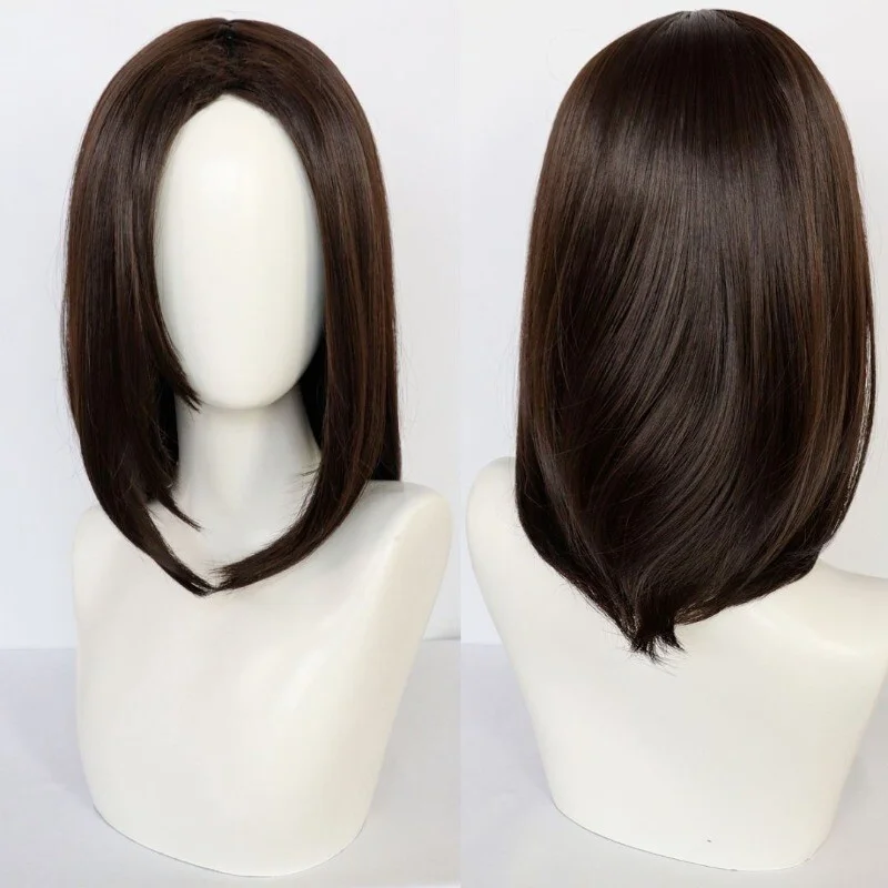

Women natural short straight hair wigs ladies dark brown full wig