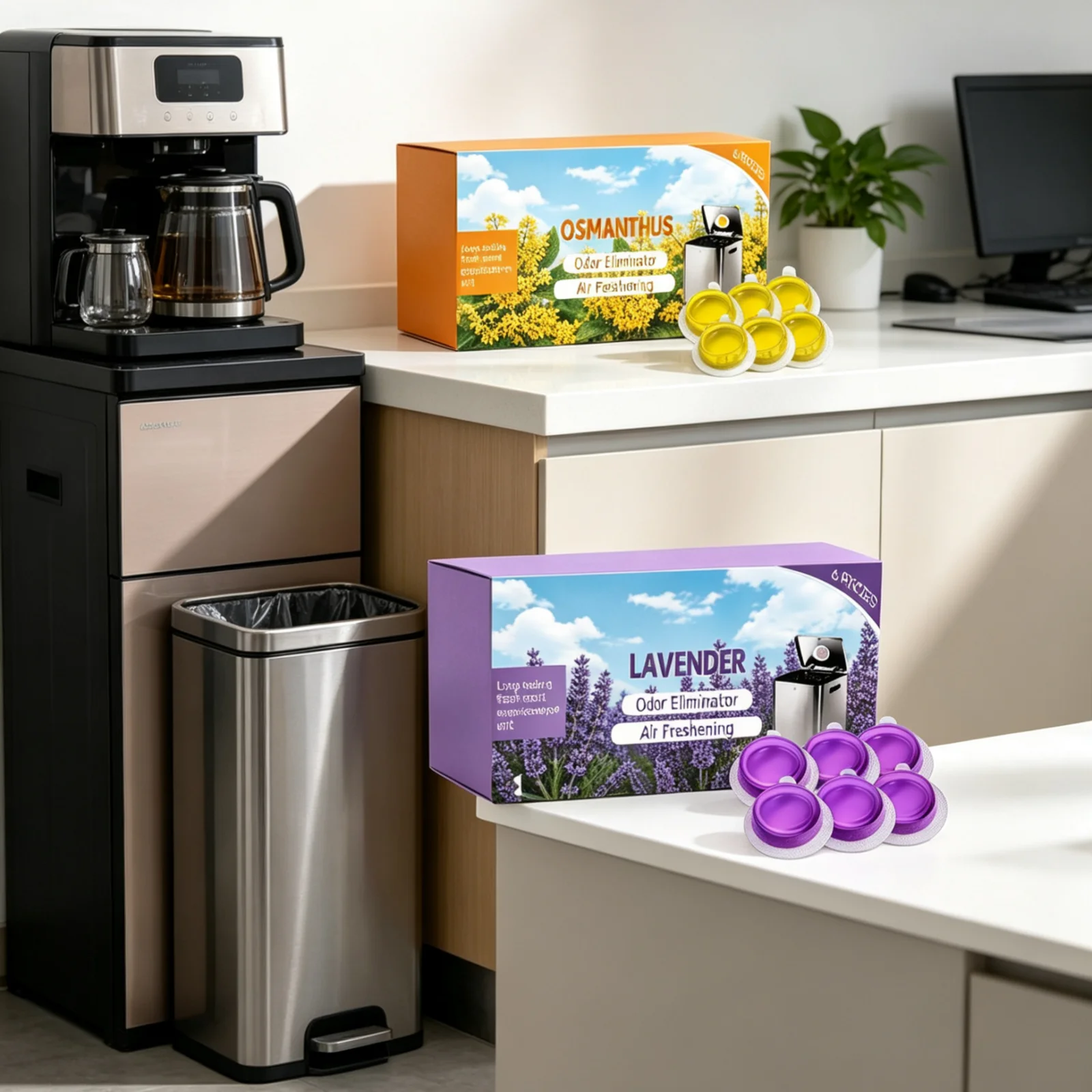 Trash Can Odor Eliminator for Kitchen Deodorization Long Lasting Fresh Scent Osmanthus Lavender Trash Can Air Freshener 6 Pieces