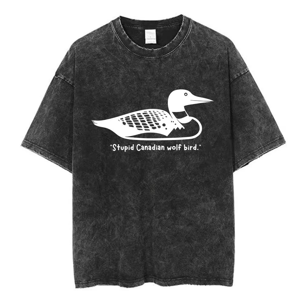 

Vintage Washed Heated Rivalry T-Shirt Stupid Canadian Wolf Bird T-Shirts Unisex Fashion Short Sleeve Graphic Aesthetic T Shirts