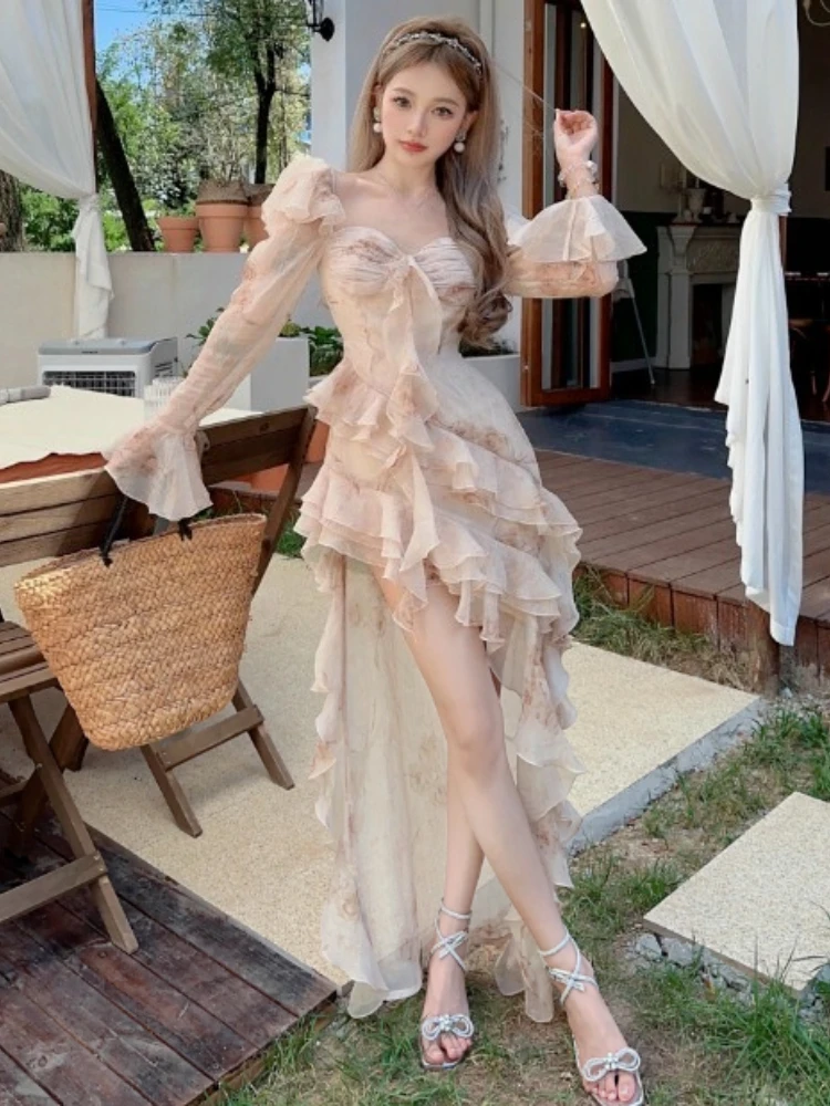 

2025 модное летнее новое женское французское милое элегантное облегающее платье с бантом, женское винтажное вечернее облегающее повседневное мини-платье феи