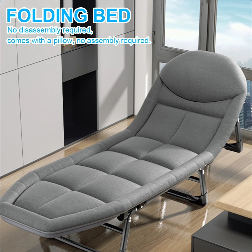 Portable Folding Bed For Home Office Sofa Bed Lunch Break Adjustable Headrest Reclining Outdoor Beach Lounge Folding Chair