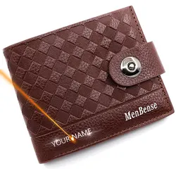 2022 New Short Men Wallets Simple Coin Pocket Name Engraved Male Purses Card Holder Magnetic Buckle Design Slim Men's Wallet