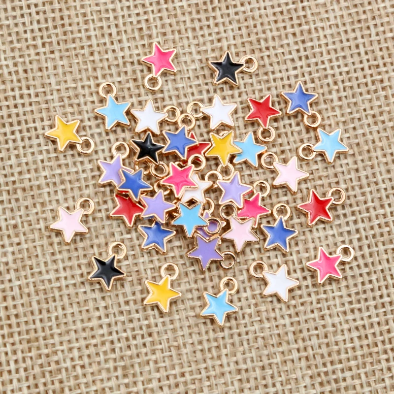 50PCS 6*8mm 9-Color Alloy Metal Drop Oil Small Stars Charms KC Gold Pendant For DIY Bracelet Necklace Jewelry Making Accessories