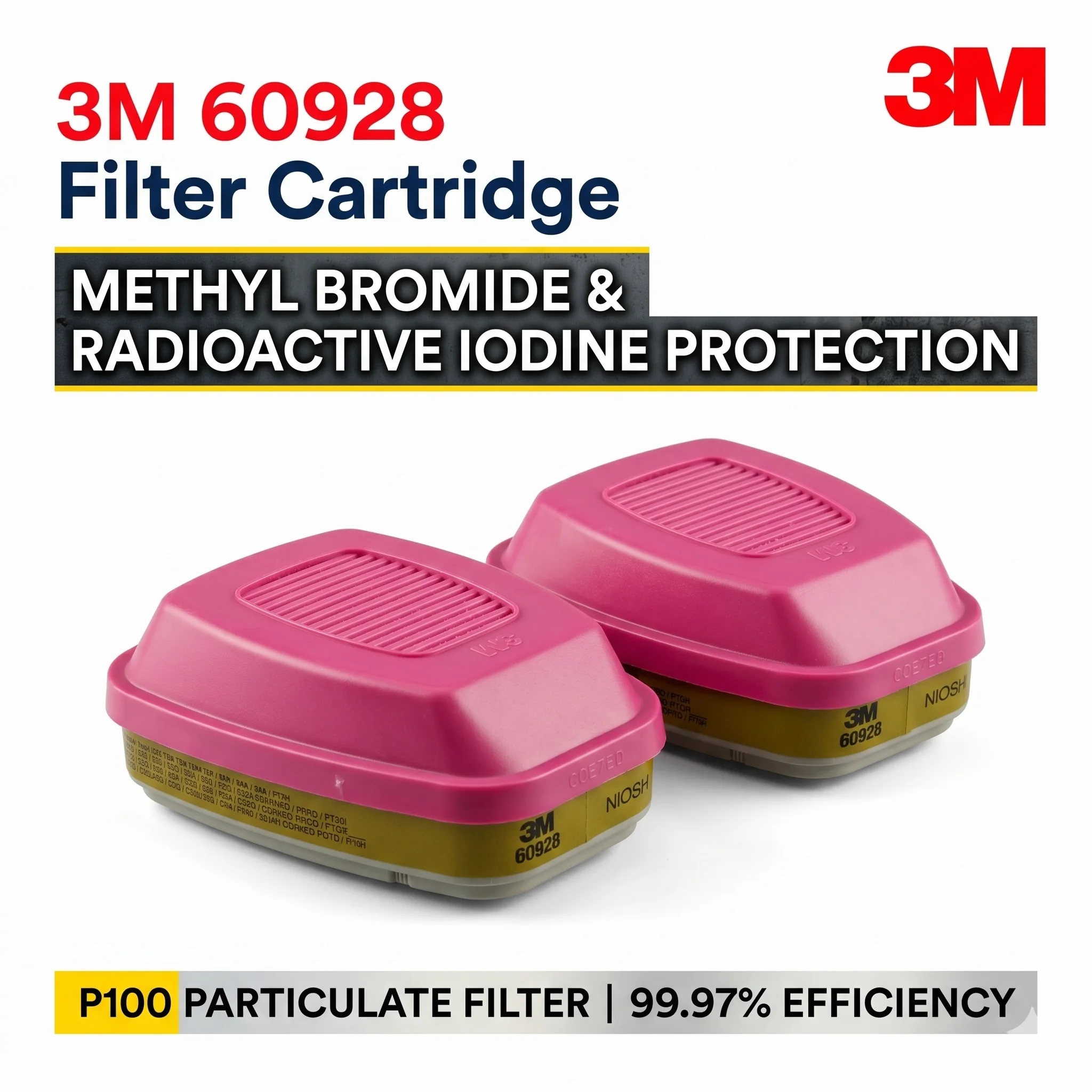 3M 60928 P100 Filter Cartridge Methyl Bromide Radioactive Iodine Gas Mask Respirator Filters Severe Environmental Protection