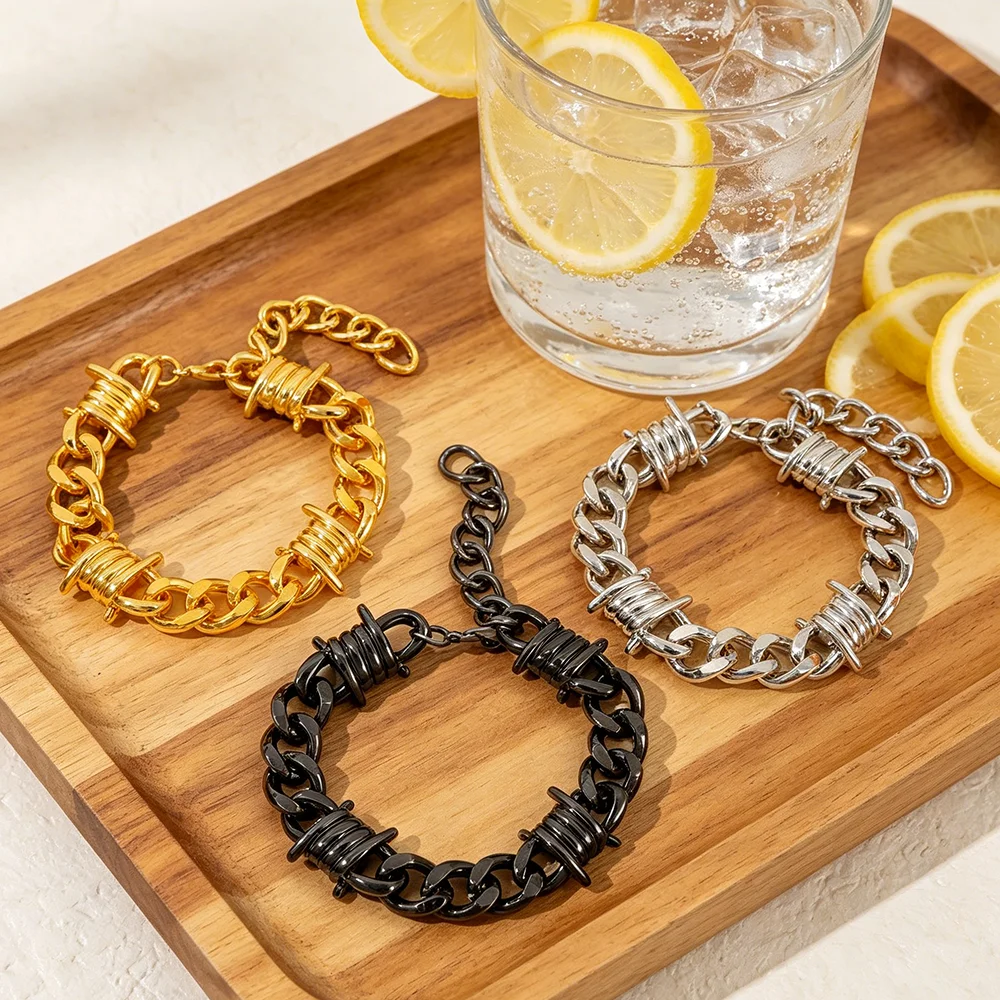 Punk Hip-Hop Stacheldraht Kubanische Gliederkette Armband Verstellbarer Dornen-Handschmuck Geschenk für Männer und Frauen