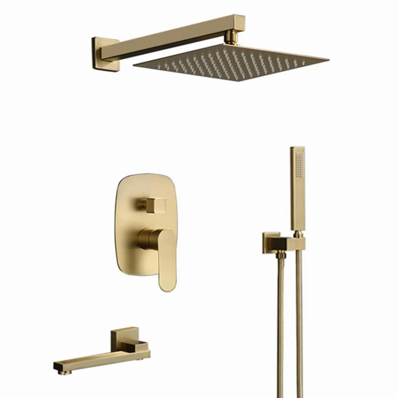 

Wall Mount Shower System Bathroom Brushed Gold Mixer Shower Combo Set 3 Way Bathroom Rain Shower System Set