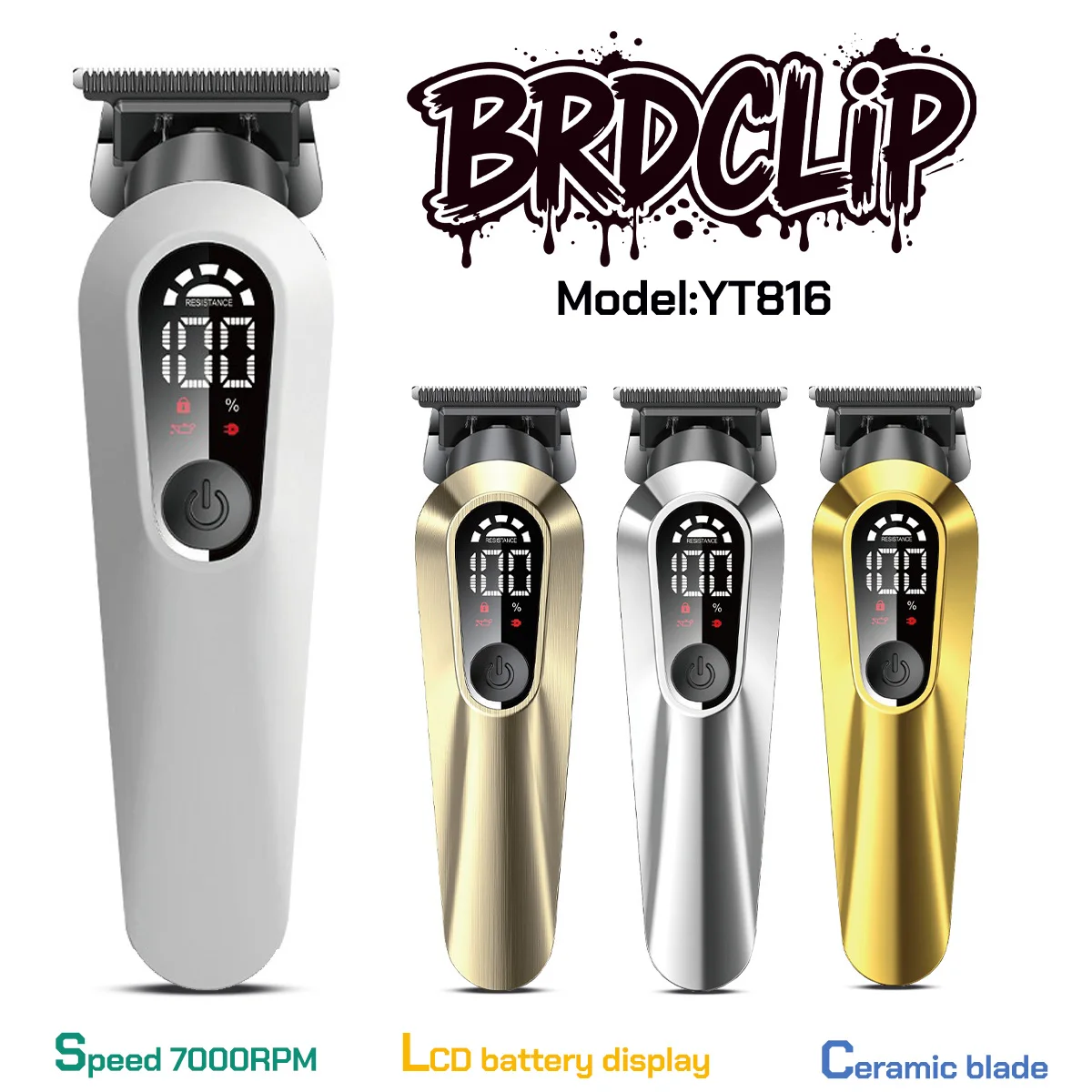 ماكينة تشذيب الشعر الاحترافية BRD-YT-816 7000 دورة في الدقيقة ماكينة قص الشعر أداة تشذيب اللحية ماكينة حلاقة نحاسية بيضاء وفضية وذهبية