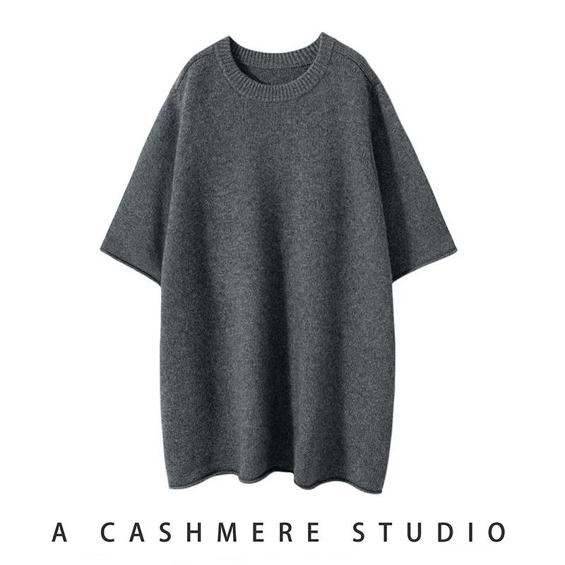 Hot Sale Autumn Winter New 100% Cashmere Sweater O-neck Women\'s Thicken Short Sleeve Pullover Lady Loose Large Size Knit Jumper