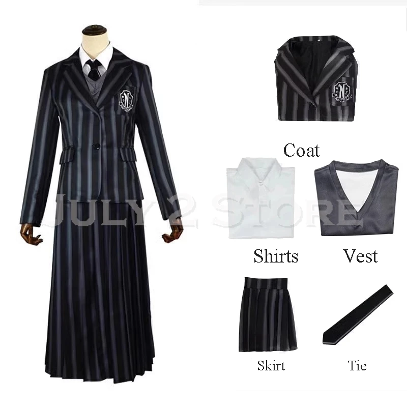 Halloween Wednesday Cosplay Addams Costume Black Gothic Dance Dress Uniforms Wig Girl Outfits Carnival Party Adult Kids Size