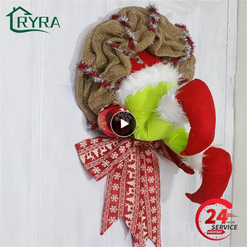 2025 Cotton Linen Christmas Thief Design Garlands Pendent Hanging Ornament Home Front Door Wreath Hoop Xmas Decoration