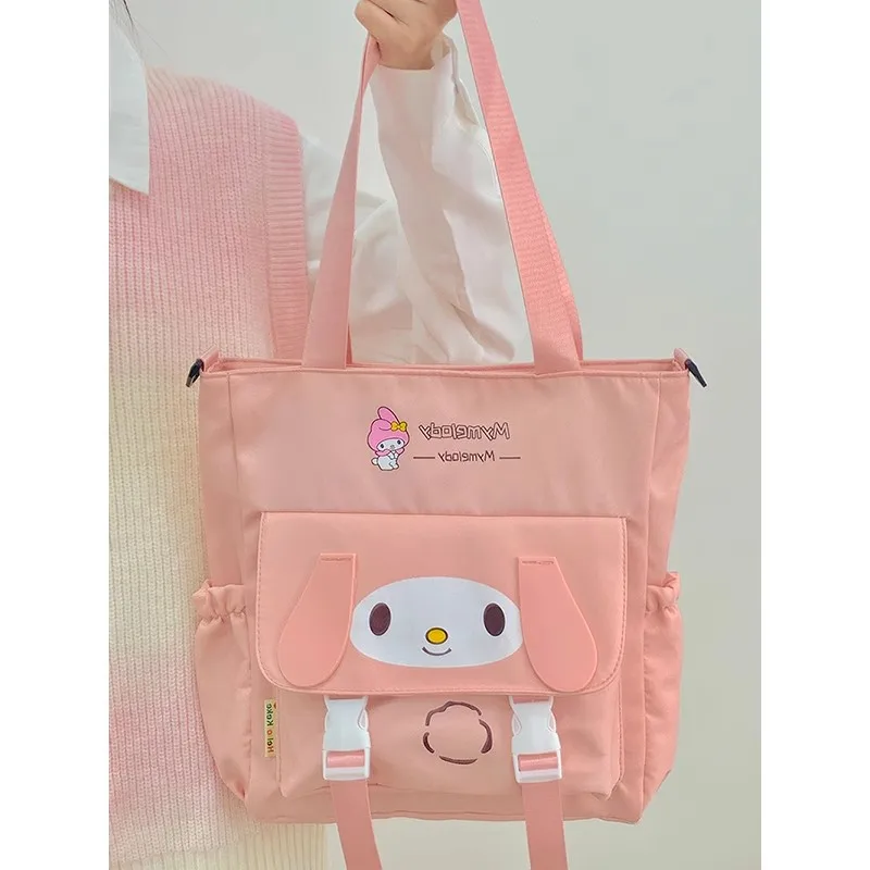 Melody Cinnamoroll Sanrio Kuromi Shoulder Crossbody Tote Bag High School and College Student Canvas Bag for Class Tuition Bag