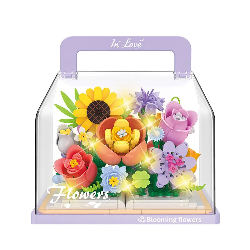 مجموعة مكعبات بناء من سلسلة نباتات الزهور الأبدية لعبة تجميع النباتات للحرف الإبداعية