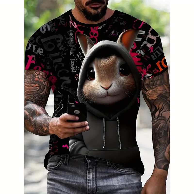 

3D Cool Rabbit Printed Men's T-shirt Fashion Trend Crew Neck Short-Sleeved Tees Summer Street Casual Oversized Men Clothing Tops